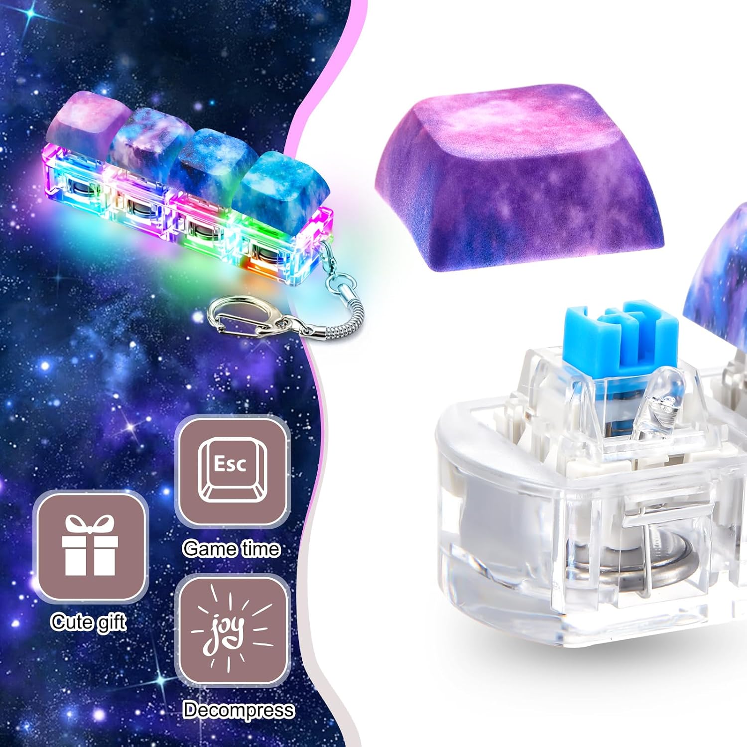 Taiyin 1 Pcs Keyboard Fidget Toy, Galaxy, 4 Key Strip image 3