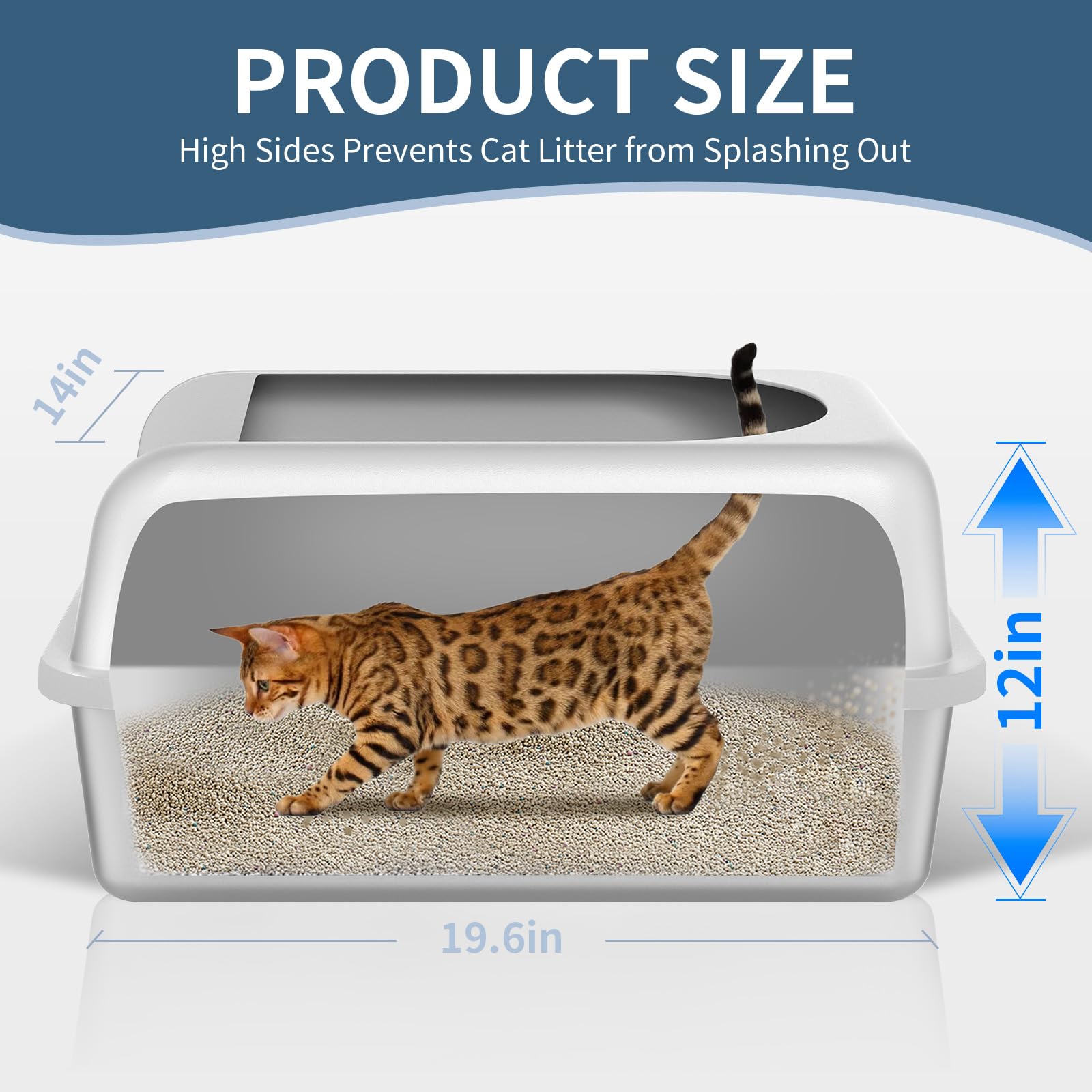 Prodigen Extra Large Stainless Steel Cat Litter Box with Lid High Wall Sides Enclosure, Non-Sticky, Anti-Leakage, Easy Cleaning，with Cat Mat & Metal Scoop, 24" L x 16" W x 12" H - image 3