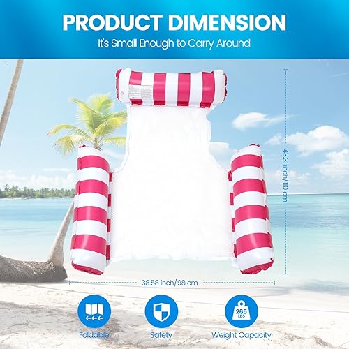 Miniatura 2 de Paquete de 2 flotadores inflables para piscina, hamaca 4 en 1 con malla inferior, 3 tubos, hamaca inflable para adultos, silla flotante portátil