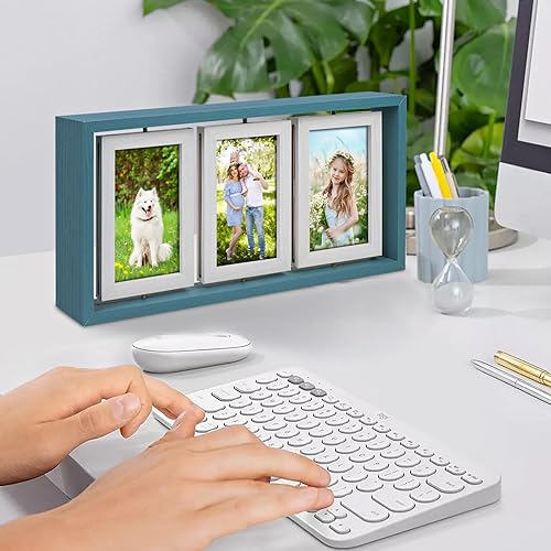 Vista 35 de ZEEYUAN Marcos de fotos de escritorio de 4 x 6 pulgadas, marco de fotos rústico giratorio flotante de 4 x 6 pulgadas, marco de doble cara
