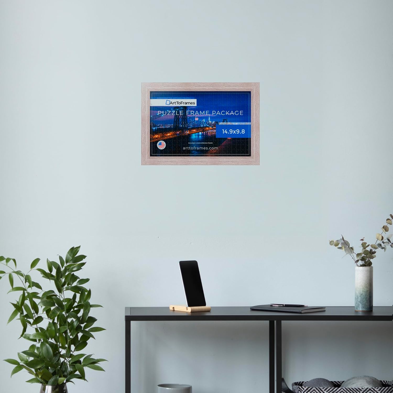 ArtToFrames 14.9x9.8 INCH/38x25 CM Brown Frame for 100 Piece Puzzles.This 1.25 Inch Custom MDF Puzzle Frame is Gray Oak - Comes with Regular Glass (Puzzle76808-973-14.9x9.8)