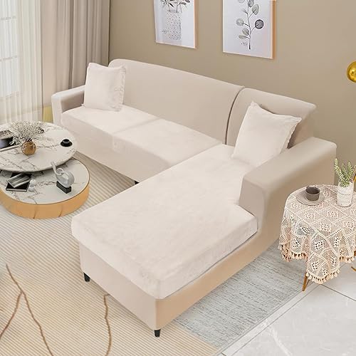 Miniatura 2 de NAISI Funda para sofá modular, 3 piezas, fundas de cojín separadas de terciopelo para sofá, en forma de L, fundas de sofá suaves y elásticas con 2