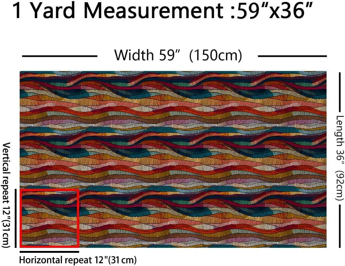 Feelyou Boho Fabric by The Yard Bohemian Wavy Upholstery Fabric for Sewing Crafting Rainbow Embroidered Waves Print Indoor Outdoor Decor for Home DIY Projects Geometric Tribal Ethnic 5 Yards