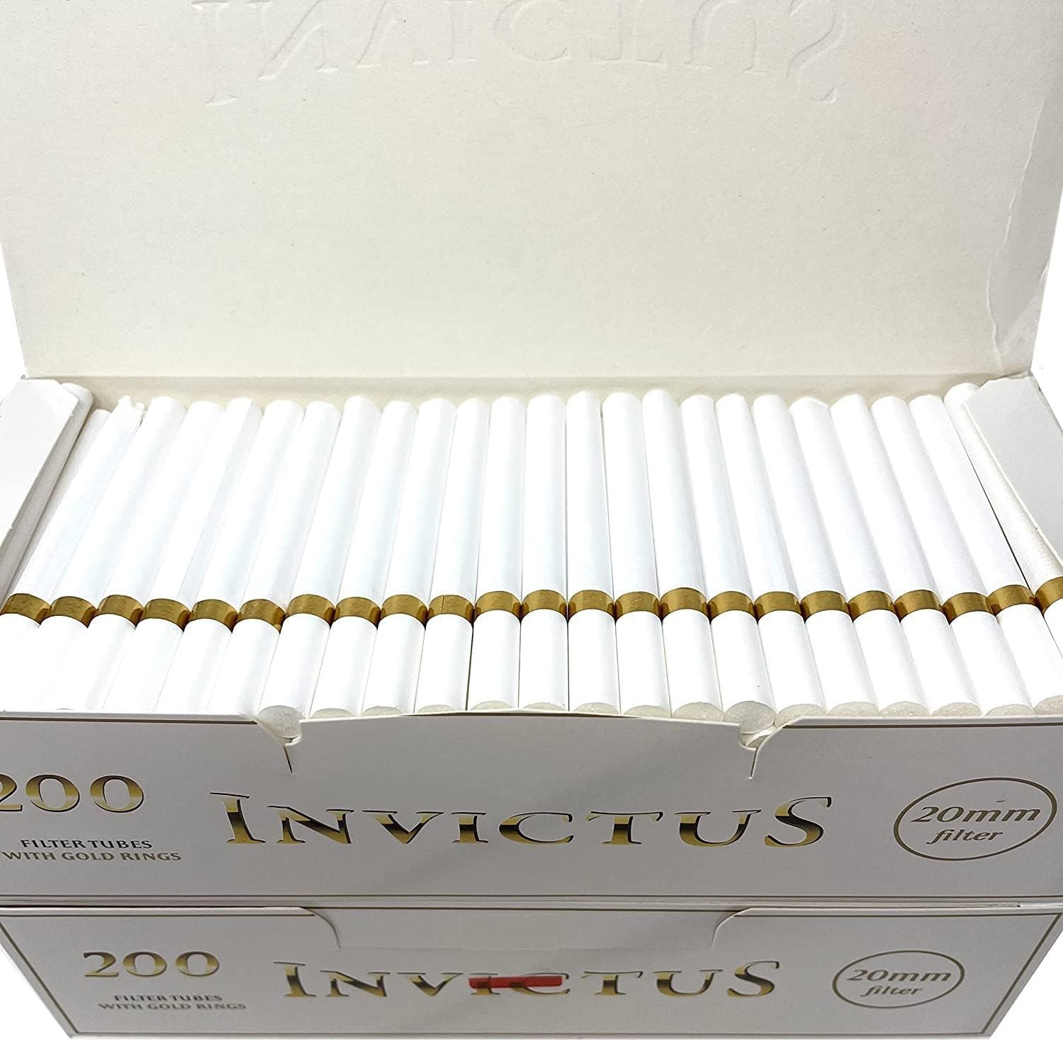 cigarette with gold ring around filter Invictus White Empty 20mm Filter Tubes with Golden Ring