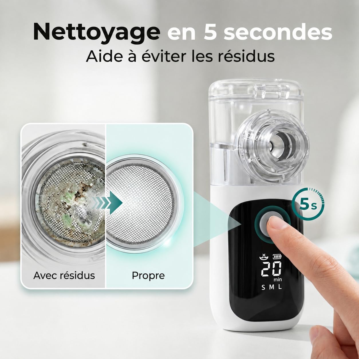 Medicinadellavoro.com - Nebulisateur Portable Silencieux Bebe et Adulte, Inhalateur Rhume Vapeur avec USB-C, Batterie Rechargeable et 2 Masques, Aerosol Medical Adultes Enfants Asthme et Bronchite