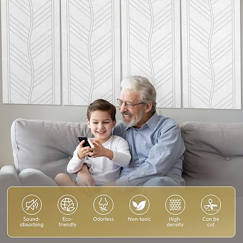 Miniatura 7 de TONOR 4 paneles acústicos, paneles de pared insonorizados con patrón de hojas de 47.2 x 23.6 x 0.35 pulgadas, totalmente autoadhesivos, paneles de