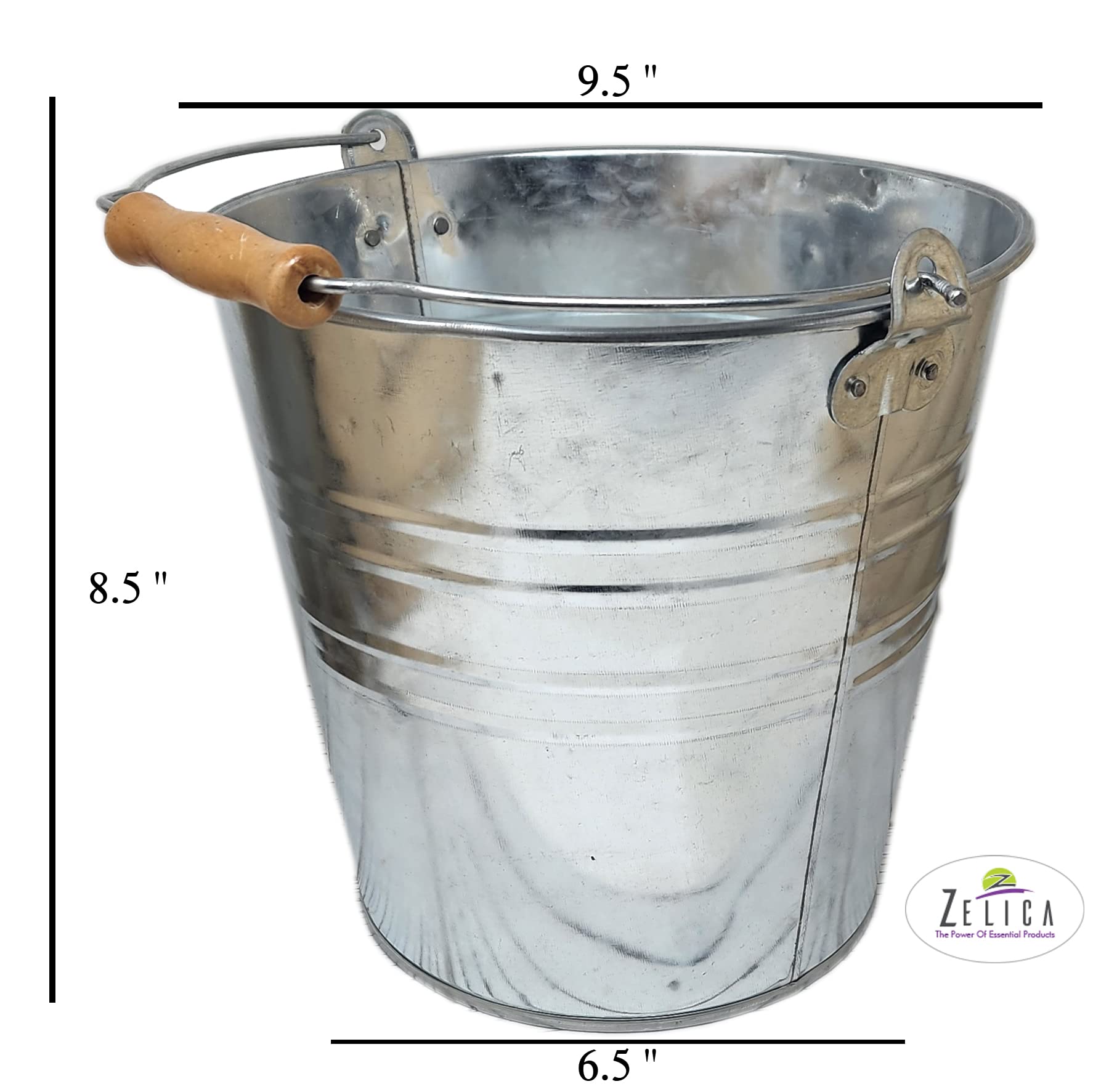 Large Metal Bucket 1.875 Gallon (2 Pack) Pail Tins Silver Planter w/Wood Handle Retro Look for or d??cor, Gifts Basket, Ice Bucket, Top 9.5 Height 8.5, Bottom 6.5 Inch