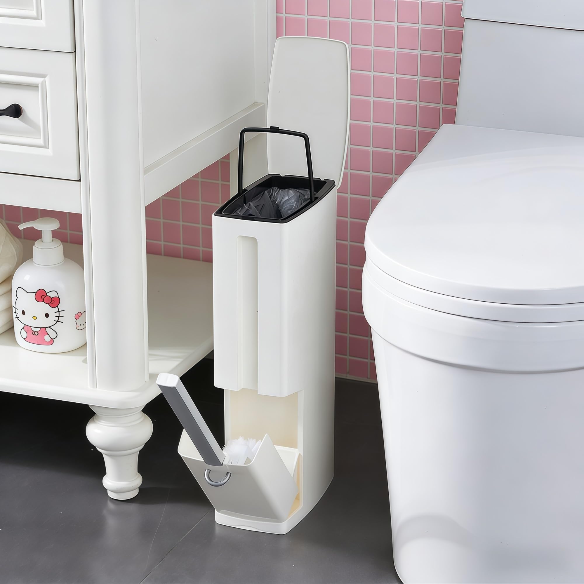 Odpady z tworzywa sztucznego puszki szczotka toaletowa Zestaw Łazienka na śmieci koszary kosze odpadowe Home Prysznic WC WC Akcesoria