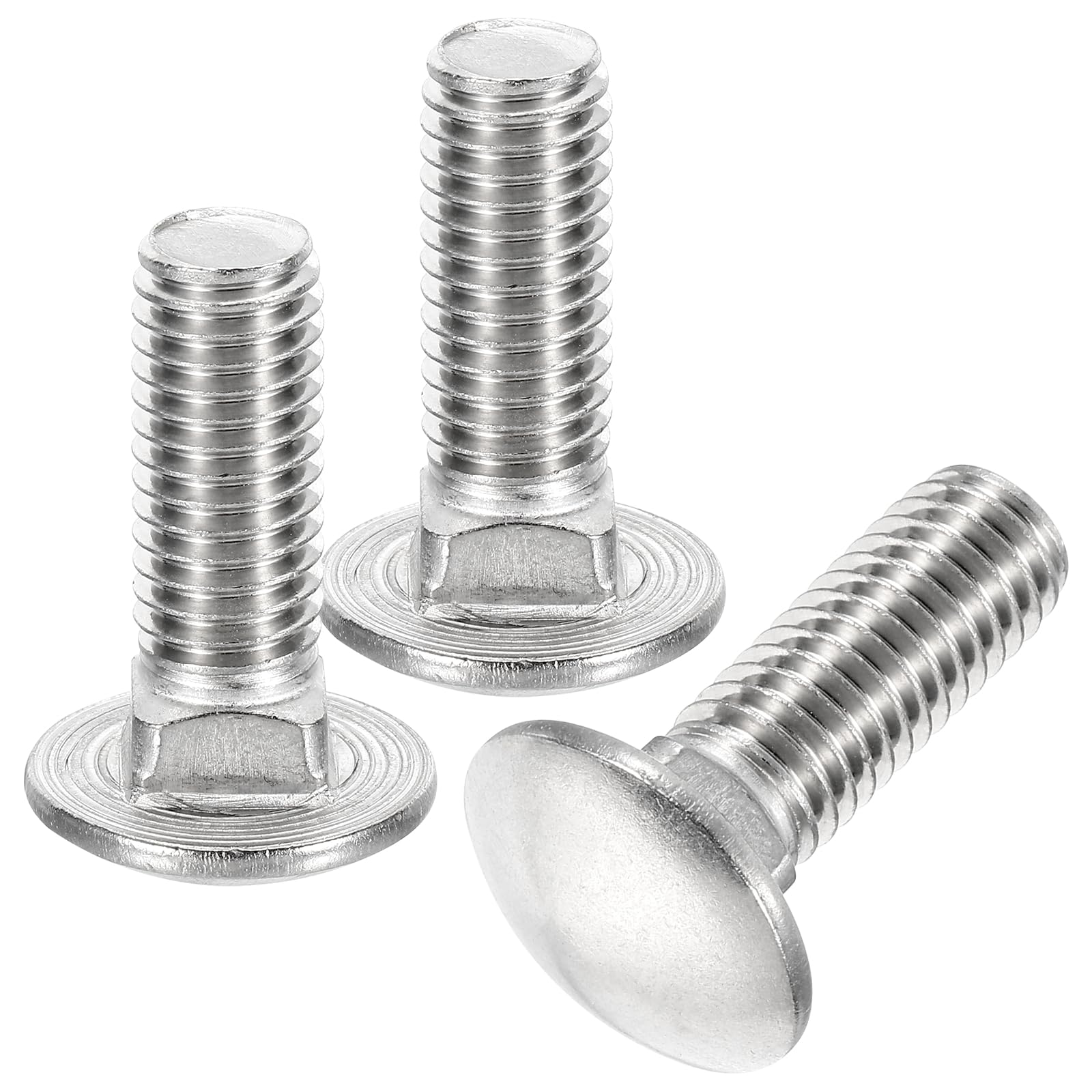 sourcing map 1/2-13x1-1/2" Carriage Bolt, 6pcs Round Head Square Neck Screws, 304 Stainless Steel, Fully Threaded, Silver