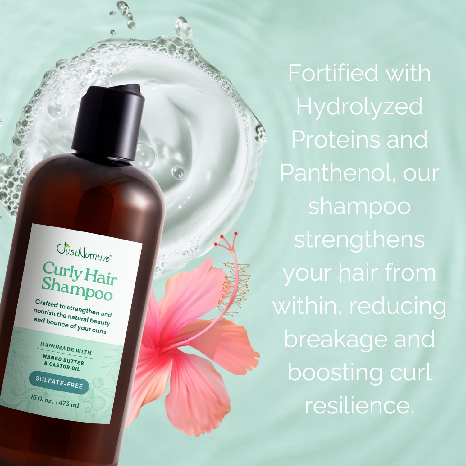 Just Nutritive Shampoo for Curly Hair Sulfate-Free, Hydrating, Frizz Control, Curl Enhancing, Natural Moisturizing Shampoo for Curly, Wavy, and Textured Hair with Aloe Vera & Coconut Oil - 16 Fl Oz. - Image 6