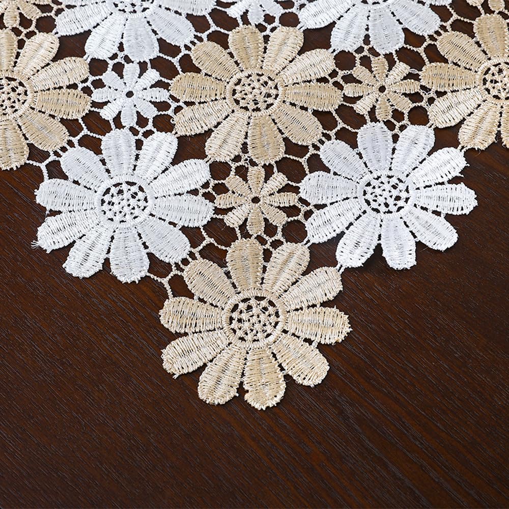 Runner da Tavola in Pizzo Elegante - Decorazione per Matrimoni, Festival, Casa - 40x120 cm, Misto Bianca e Marrone