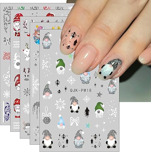 Calcomanías de uñas de Navidad, 9 hojas autoadhesivas para uñas, gnomos, decoración de uñas, suministros de diseño para niños y niñas, vacaciones