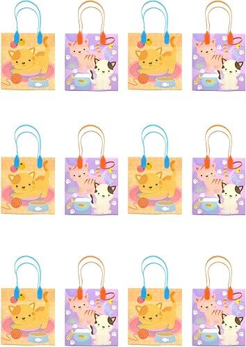 Miniatura 9 de TINYMILLS Bolsas de regalo de fiesta de gatos y gatitos, bolsas de golosinas con asas para gatos y gatitos, para fiesta de cumpleaños temática de