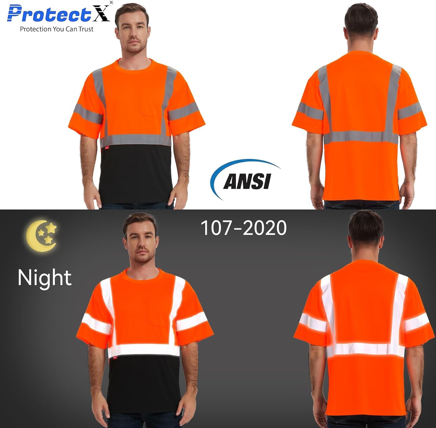 ProtectX High Visibility Short Sleeve Shirts Reflective Hi Vis Safety Shirts for Men and Women Shirts for Construction 1 Pack - Image 3