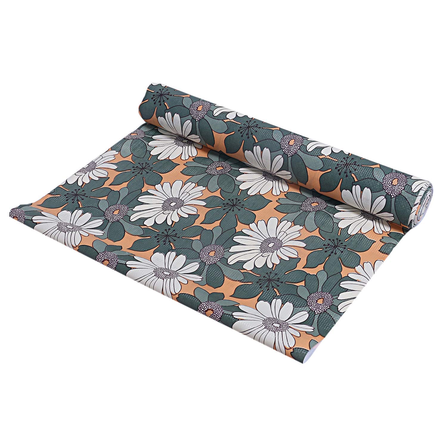 Kuber Industries Floral Design PVC Wardrobe Kitchen Drawer Shelf Mat|10 Mtr Roll & Easy to Cut|Size 1000 x 45 Cm (Green)-CTKTC14494, Standard 2