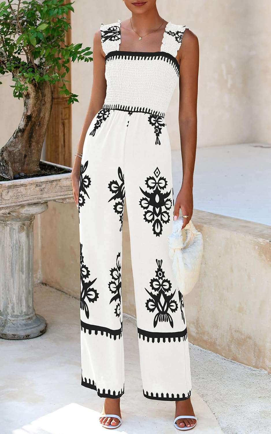 PRETTYGARDEN Womens Jumpsuit Casual One Piece Boho Summer Outfits Shirred Strap Wide Leg Long Pants Rompers With Pockets - Image 3