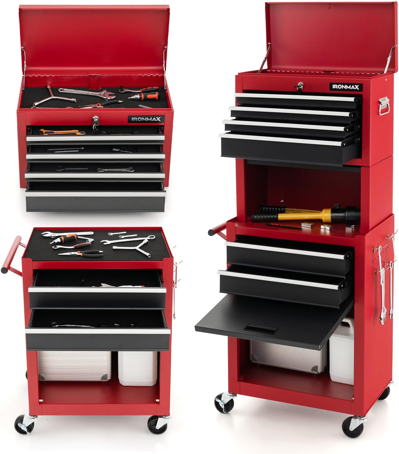 - ERGOMASTER Rolling Tool Chest - Removable Top Box Large Bottom Cabinet with Casters and Lock System Tool-Box - Heighten 6-Drawer Red