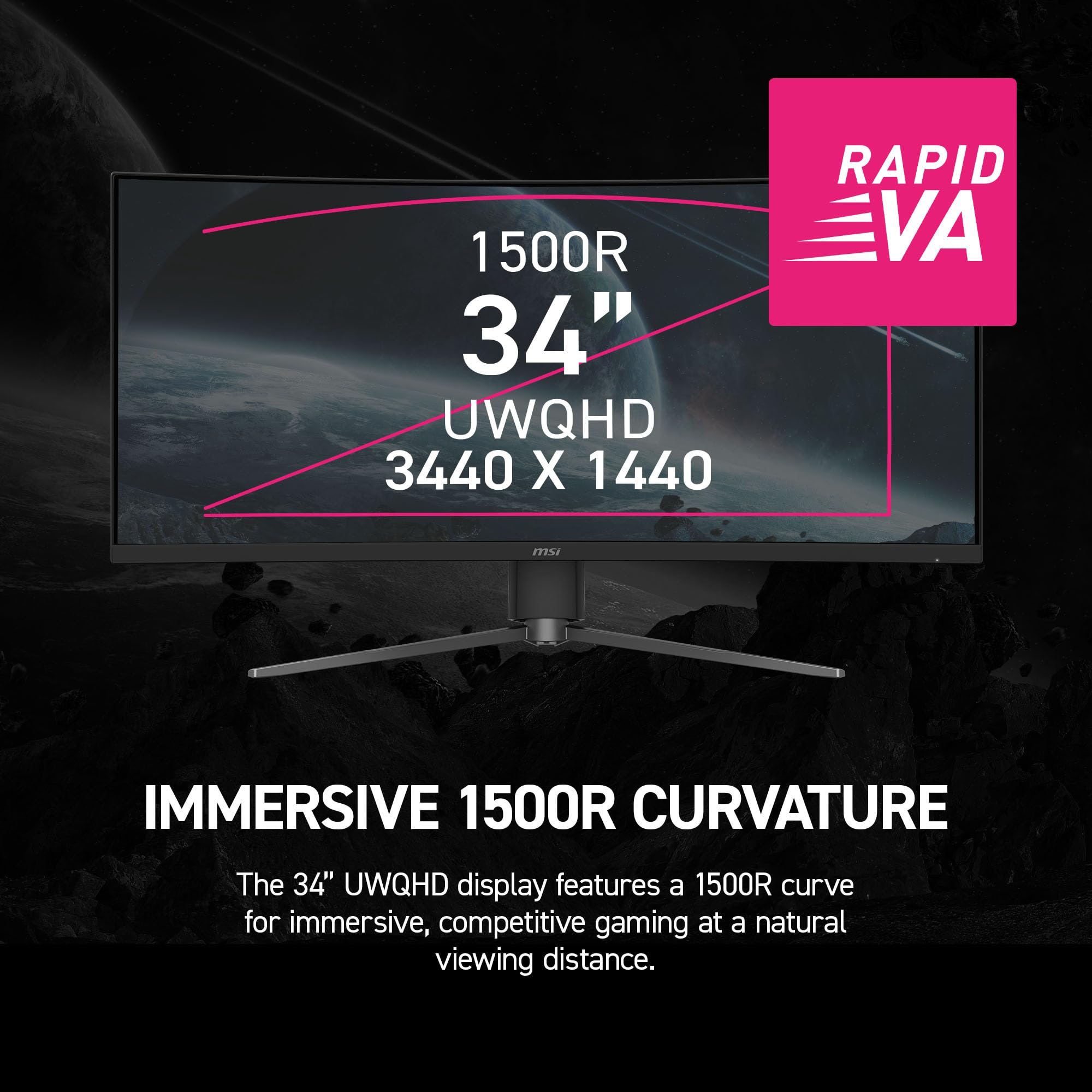 MSI MPG 346CQRF X24 34 Pulgadas 3440 x 1440 (UWQHD) Monitor de Juegos, 240 Hz, sincronización adaptativa, Listo para HDR, HDMI, Puerto VGA, Montaje VESA, inclinación, Bisel Delgado de 4 Lados, 0.5 ms