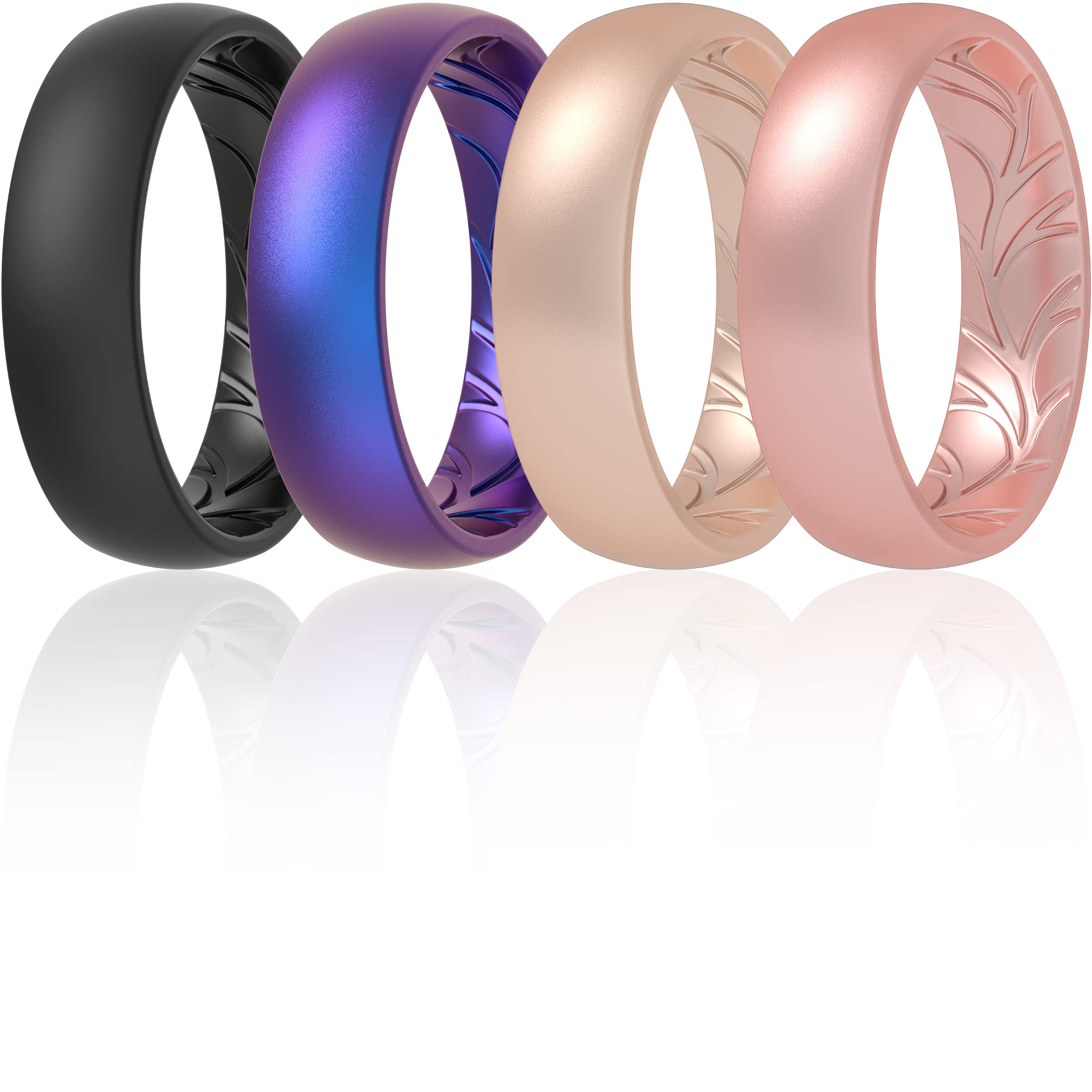 ThunderFit Women Silicone Wedding Bands, Breathable Leaf Cross Pattern Rubber Engagement Rings 1.6mm Thick in Narrow & Standard Styles - 1/4 Variety