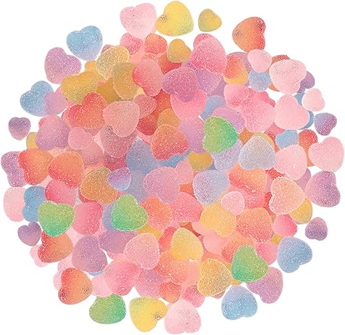 DIYOMR 60 cuentas de caramelo de resina de caramelo con parte trasera plana, adornos de uñas a granel, dijes en forma de corazón y estrella,