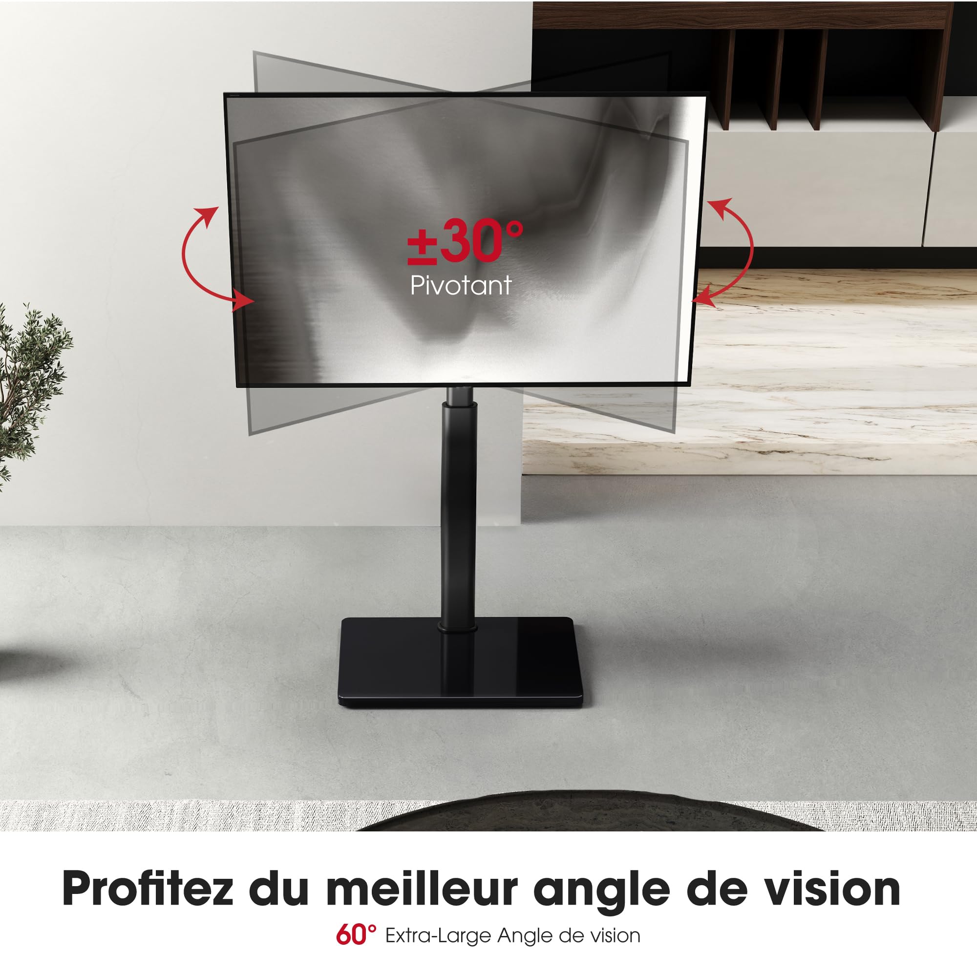 AOKCOS Support TV sur Pied pour TV de 32-65 70 Pouces - Pied TV Plus Haut 1095 MM - 1350 MM Pivotant 60° Inclinaison 12° jusqu'à 40 KG Max. VESA 400x400 MM