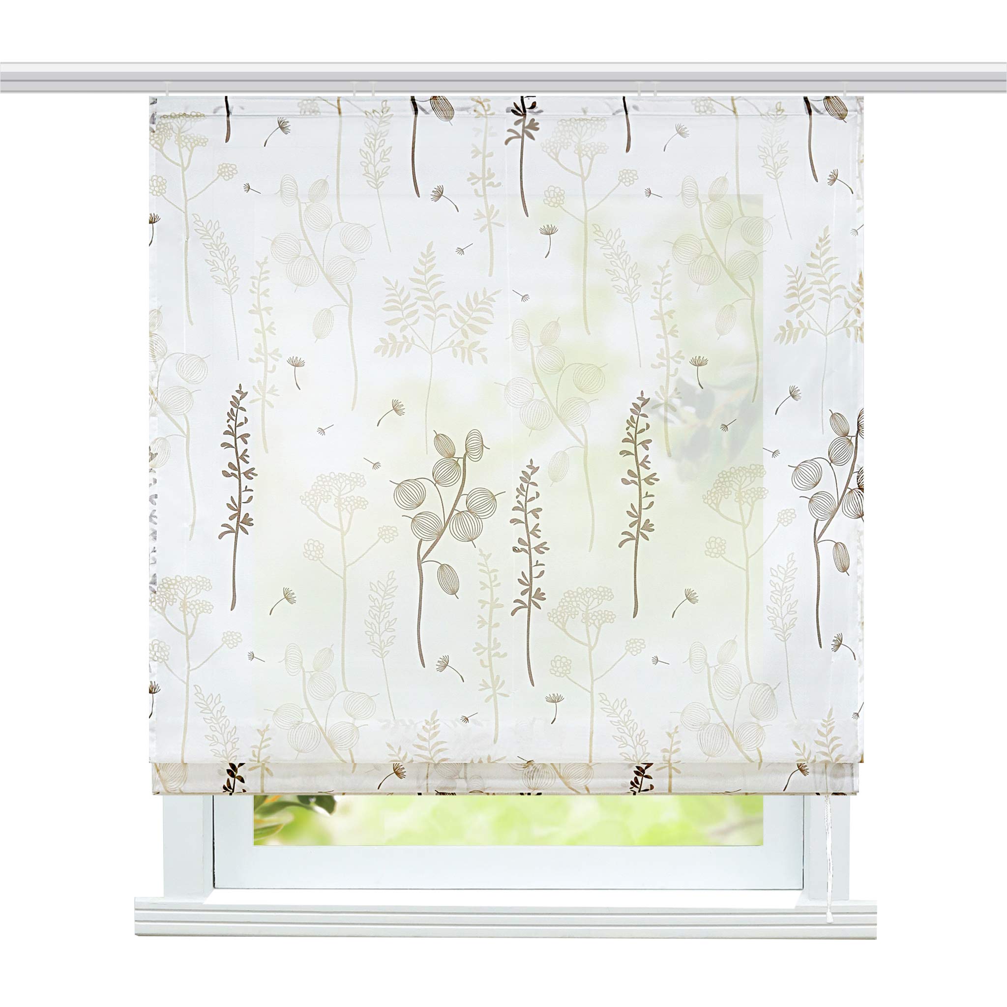 ESLIR Raffrollo mit Klettband Wohnzimmer Raffgardine Voile Gardinen Modern Bändchenrollo Vorhänge Laternenblume Muster Sand BxH 120x140cm 1 Stück