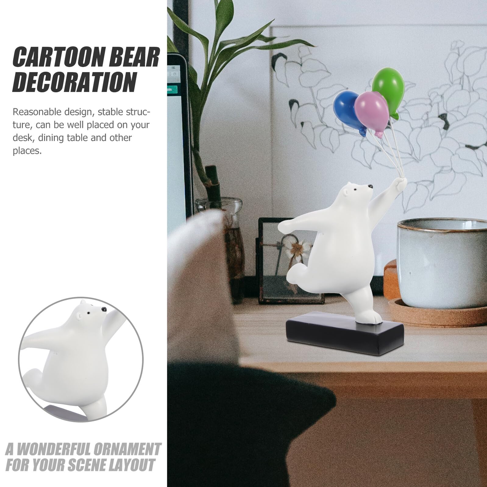 Figura Orso in Resina Palloncino Scultura Decorativa da Scrivania per Casa e Ufficio Aspetto Cartone Animato e Design Vivace