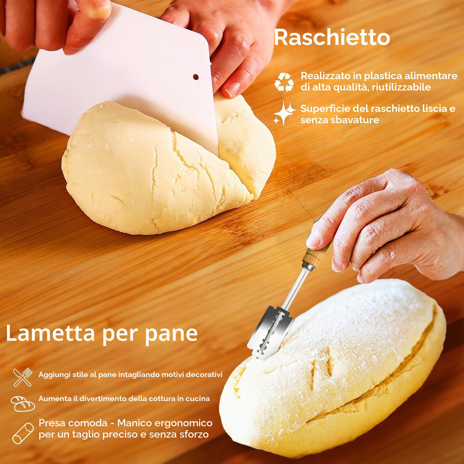 Set di Cestino da Lievitazione per Pane 23 cm - Rotondo in Rattan Naturale Con Accessori per la Cottura (9")