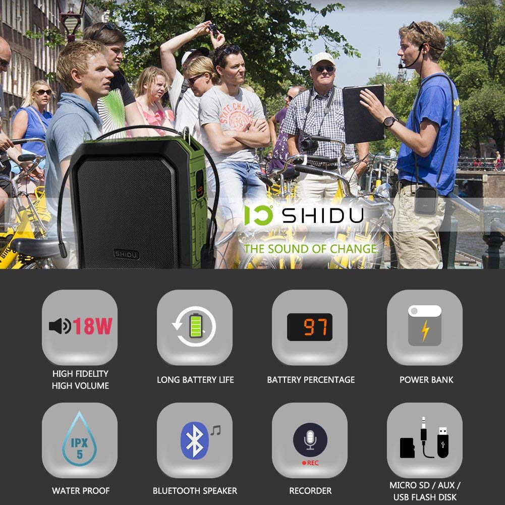 WinBridge Potente Amplificador de Voz Portátil Micrófono Auricular con Cable Altavoz Bluetooth de 18W, Resistente al Agua, Grabación para Profesores, Guía Turístico al Aire Libre M800