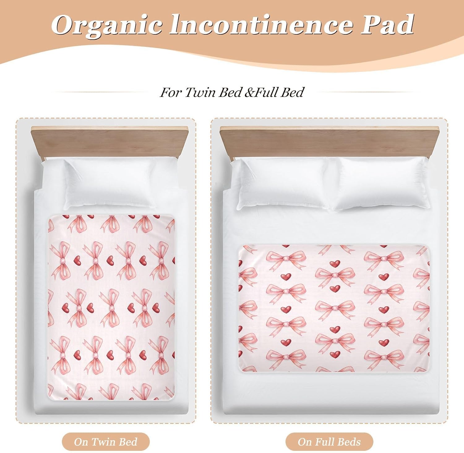 CEBUGI 34” x 52”Washable Underpads Heavy Absorbency Waterproof Incontinence Bed Pads Bow Pattern Pee Pads for Adults Kids and Baby