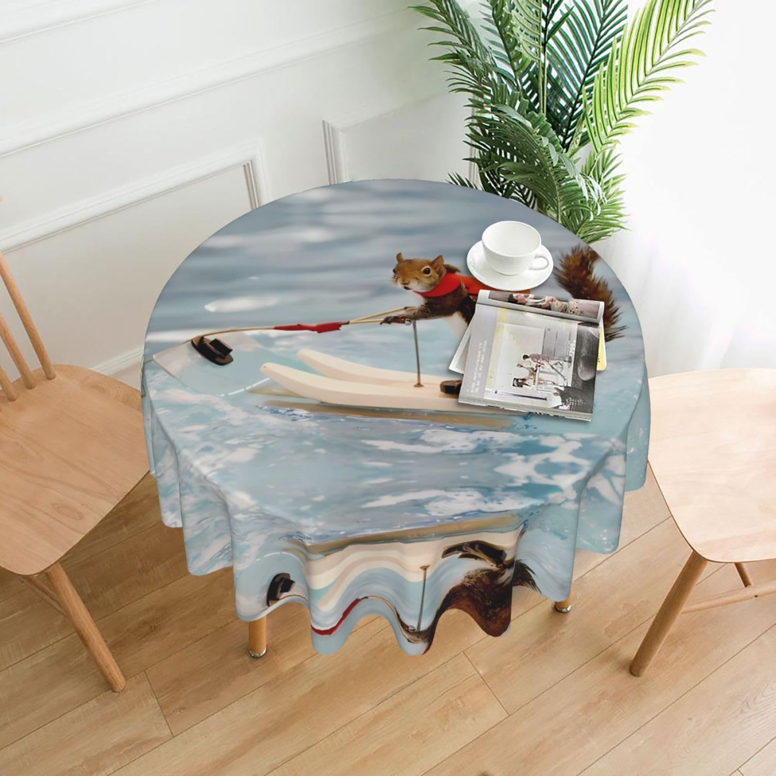 WHJSSF Water Skiing fox Squirrel Prints Round Decorative Tablecloth 60in - Elevate Your Dining Experience with a Stylish & Protective Table Throw