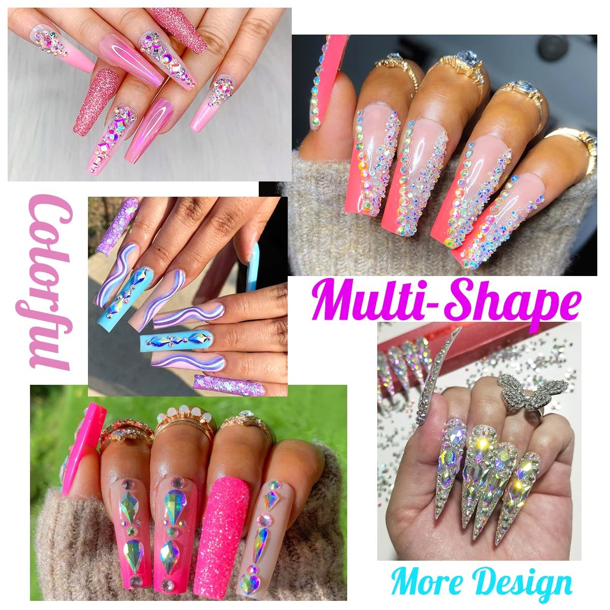 qiipii 3 Boxes AB Crystal Nail Rhinestones 240 Multi-Shapes White AB Big Gems K9 Glass Flatback Round Beads Crystals Stones Nail Art Charms for Nails Face Eyes Makeup Crafts DIY Tumblers Bottles Shoes image 5