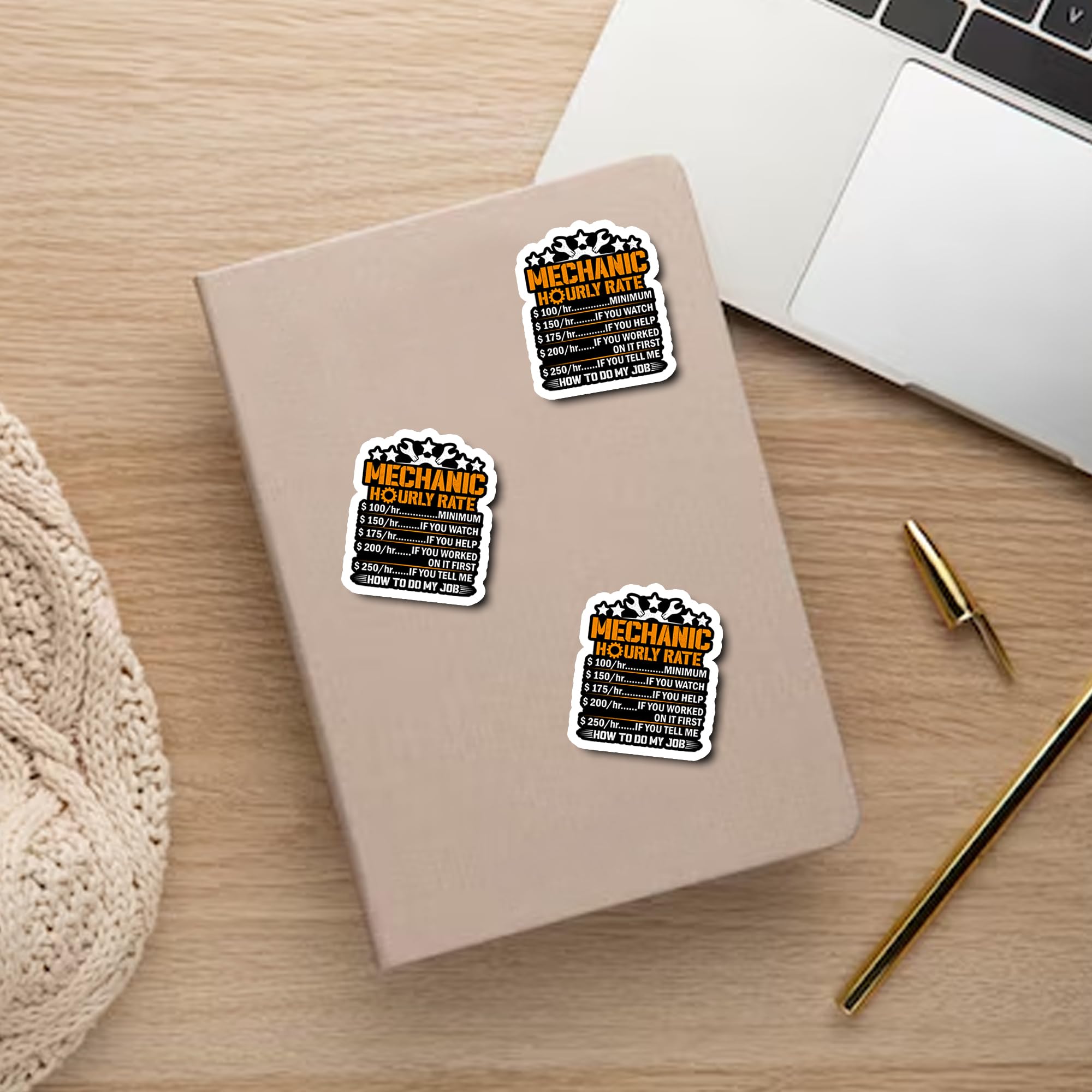 Pack 4PCS Mechanic Hourly Rate Stickers Funny Mechanical Waterproof Vinyl Decal Decor Laptop Phone Case Water Bottle Car Truck Bumper Scrapbook Gifts Birthday Christmas for Adults Men