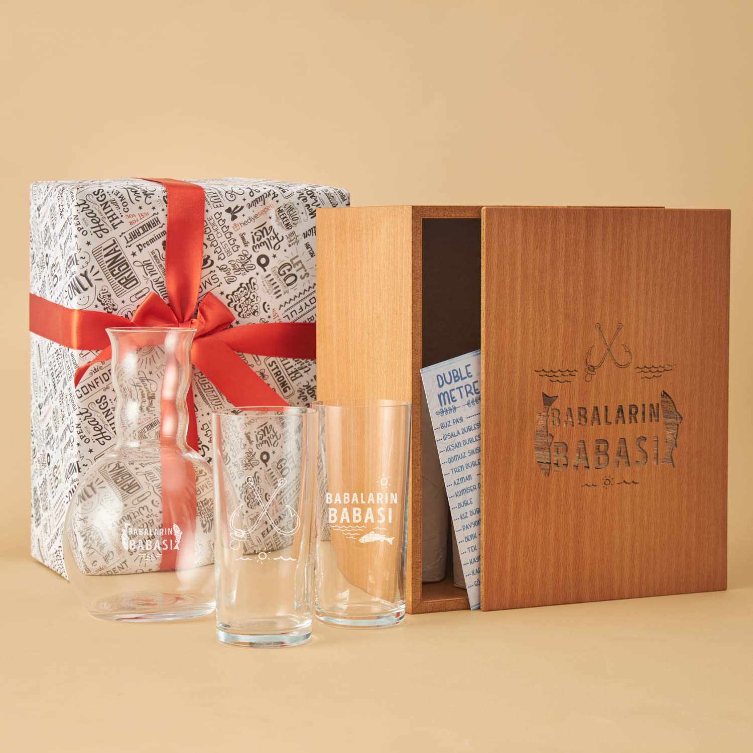 Babaların Babası Esprili Ahşap Kutulu Rakı Seti