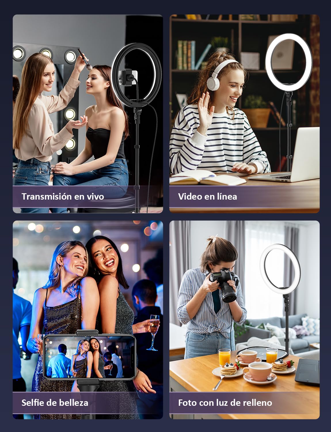 YOHOOLYO Aro de Luz con Tripode 12" Ring Light con Control Remoto 3 Modos 10 Brillos Regulables Anillo de Luz para TikTok, Maquillaje, Video Selfie, Youtube e Live Stream
