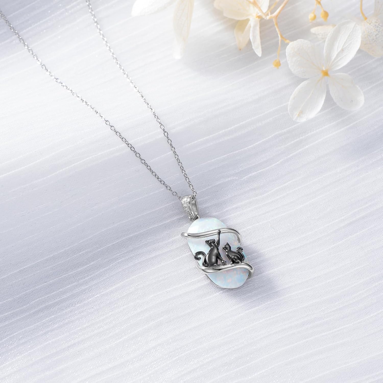 Opal Mama Bear/Panda/Cat/Koala/Sloth/Cardinal Necklace 925 Sterling Silver Opal Animal Pendant Jewelry Birthday Gifts Women Mom - Image 5