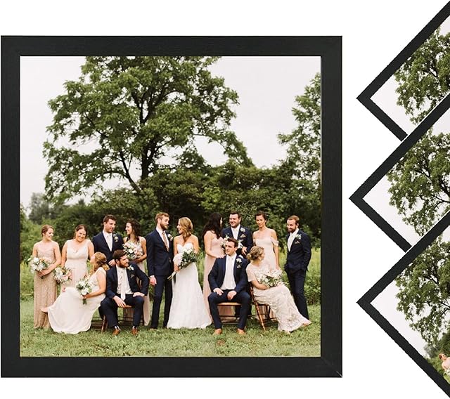 Alishomtll 12x12 MDF Picture Frames for 10x10'' Picture, 4 Pack Photo Frames for Wall and Tabletop, to hang or stand, Perspex Sheet,Family Frame (Black Frame)