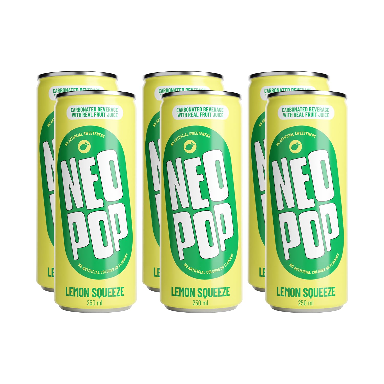NEOPOP Lemon Squeeze Soda | 250 ml x 6 cans | Made with real fruit juice | No artificial colours, flavours | Refreshing soft drink with fizz