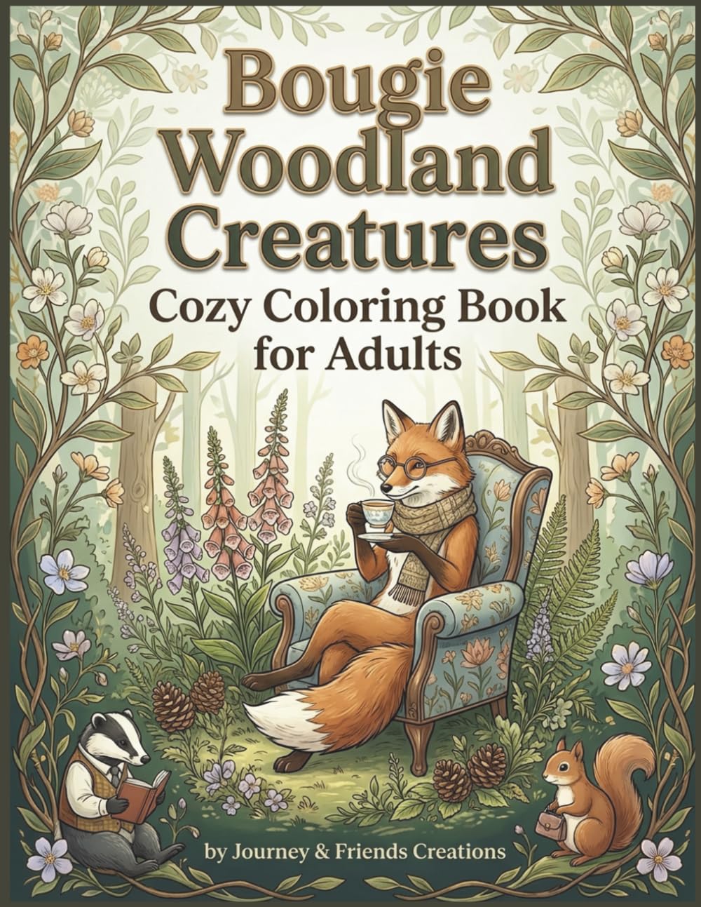 Bougie Woodland Creatures Cozy Coloring Book for Adults: Cottage Core Winter Coloring Book with Intricate Detail