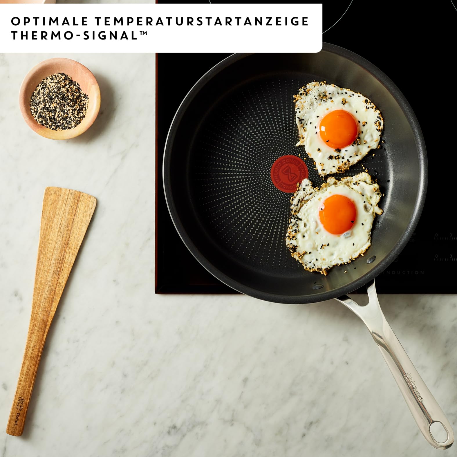 Jamie Oliver by Tefal Cook's Direct Kochgeschirr-Set, 5-tlg., Pfannenset induktionsgeeignet und backofenfest, langlebige Antihaftbeschichtung, harteloxiertes Material, Thermo-Signal, Schwarz, E017S555