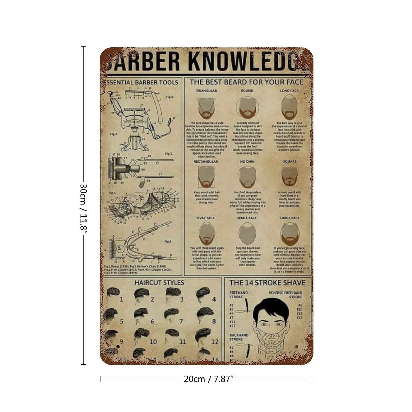Targa In Metallo Vintage 20x30 Cm Con Scritte Divertenti "Beard Knowledge" E "Croom Yourself For A Job" - Poster Da Barbiere Per Decorazione Parete