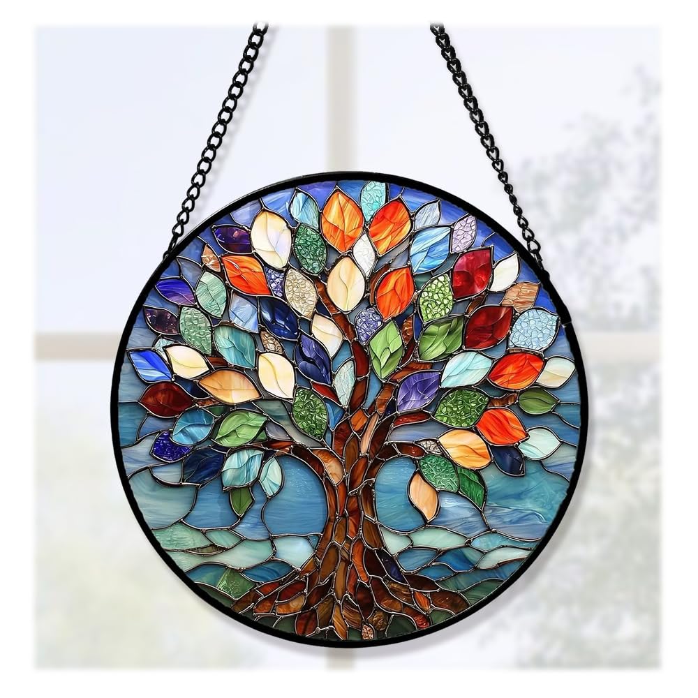 Acchiappasole in Acrilico Colorato,Acchiappa Sole da Appendere,Suncatcher con Catena Metal,Decorazioni Per Finestre da Appendere,Albero Della Vita Ciondoli Finestre per Regalo, Soggiorno