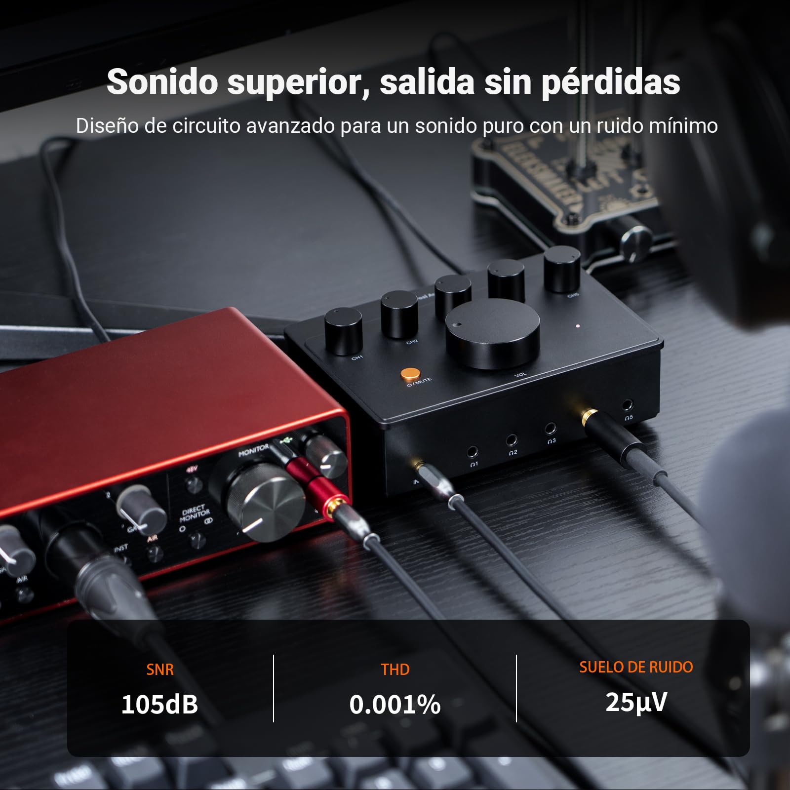 Fosi Audio PH05 Amplificador Divisor de Auriculares de 5 Canales, Mini Amplificador de Auriculares para Mezclador de Estudio de Música/Compartir Audio con IEM de Alta Impedancia de 16-300 Ohmios