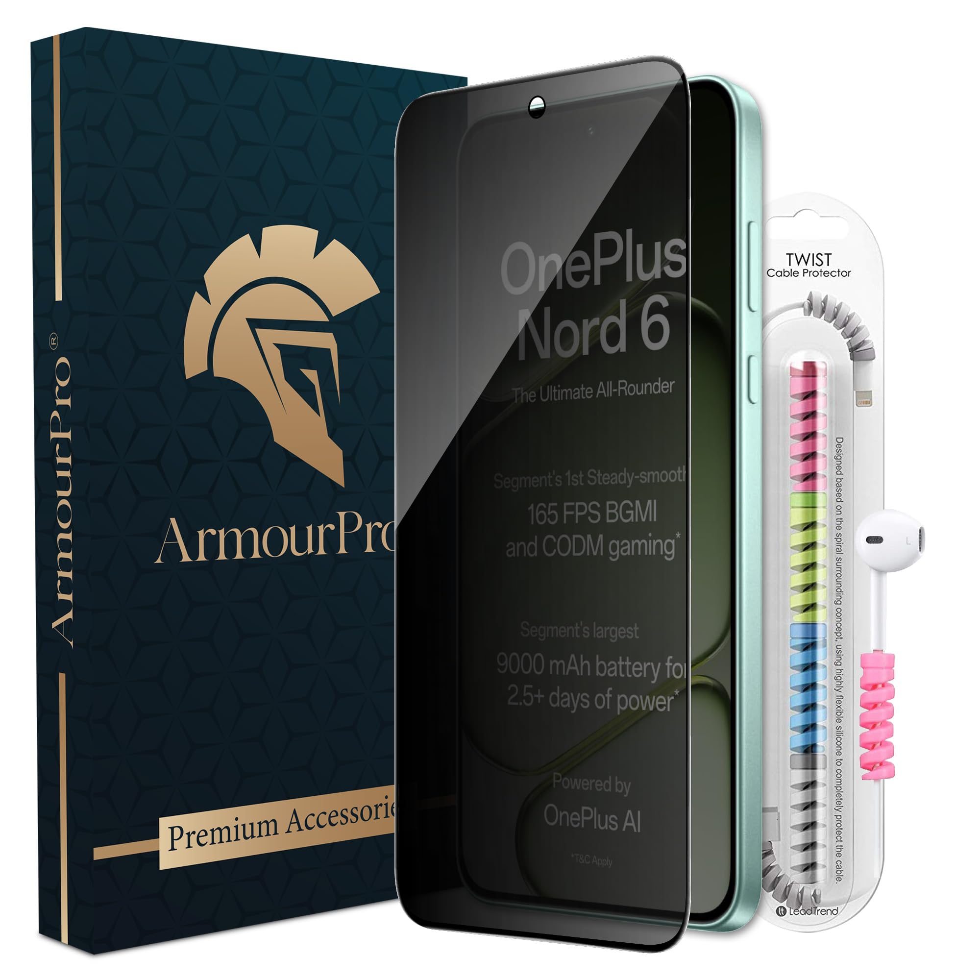 ArmourPro Privacy Tempered Glass Compatible for OnePlus Nord 6 (6.78 Inch) Edge-to-Edge Protection Coverage with Easy Installation kit & Cable Protector | Anti-Spy Guard-image-14