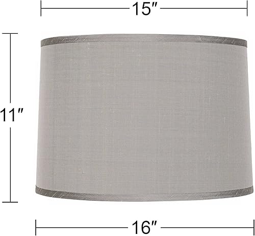 Miniatura 6 de Juego de 2 pantallas de lámpara de tambor gris platino grande de 15 pulgadas superior x 16 pulgadas inferior x 11 pulgadas de alto araña con arpa de