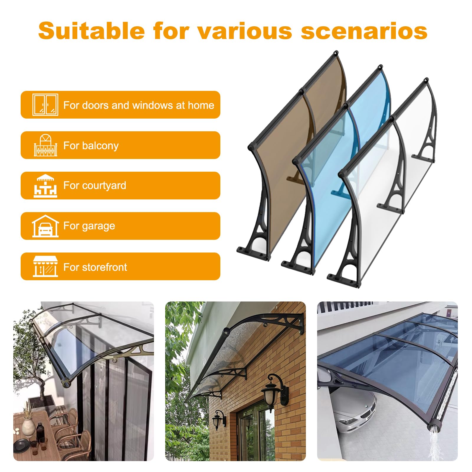 Toldo de aleación de aluminio para patio, protección UV, cubierta de policarbonato para lluvia y sol, resistente a la intemperie