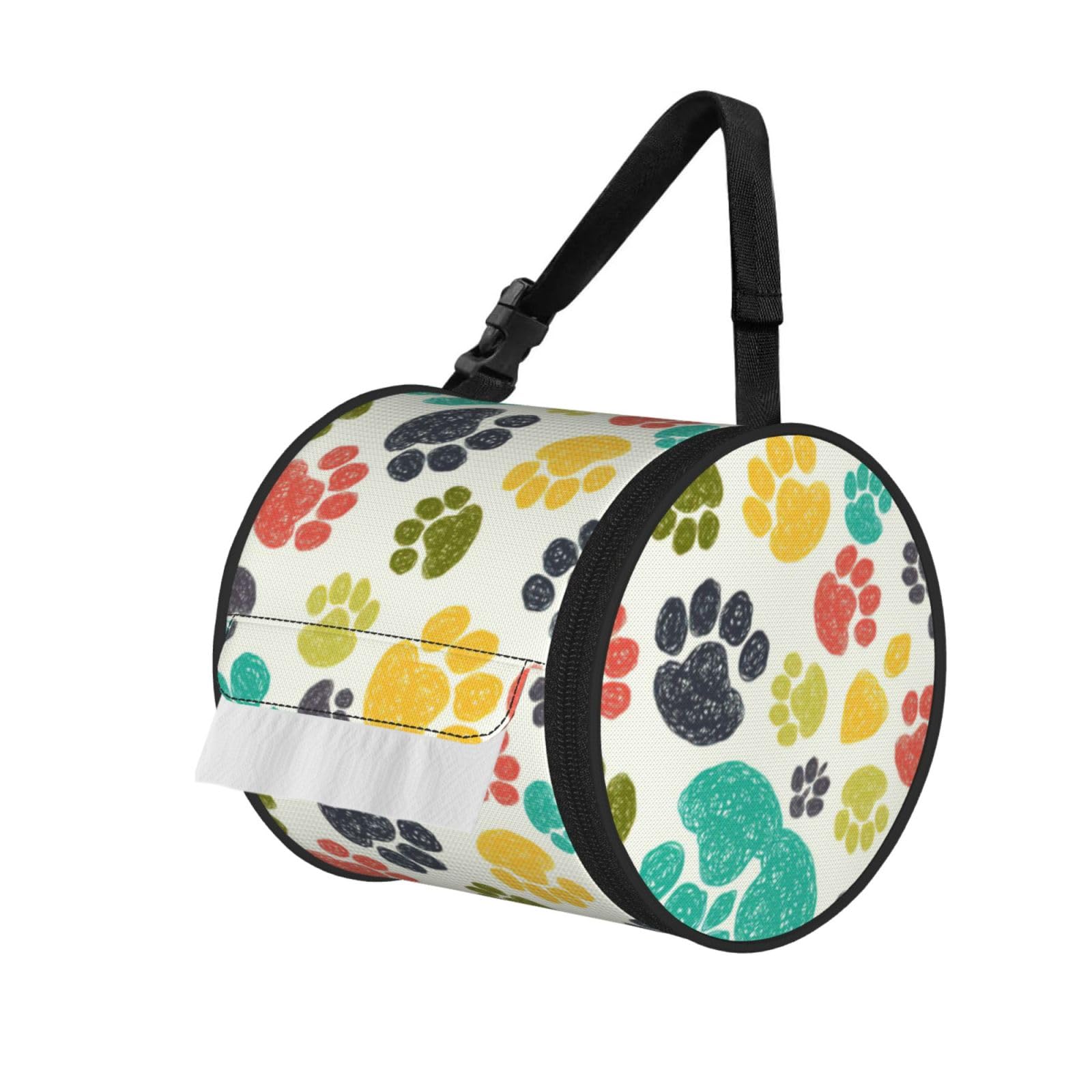 Cute Colorful Dog Paw Print Fashion Tissues Organizer Box, Hanging Tissue Holder For Purse Coins For Car Office Daily Outing