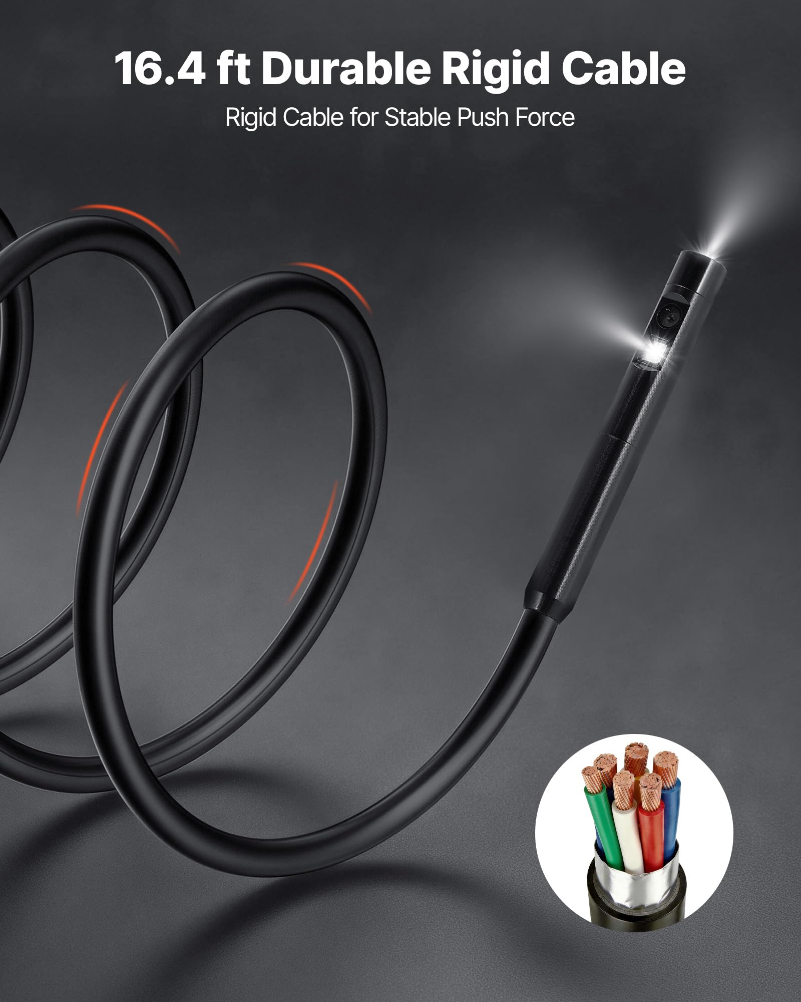 VEVOR Endoscopio de Doble Cámara, Cámara de Inspección con Pantalla IPS, Sonda de 5,5 mm, Batería 3000 mAh, Cable de 5 m, 32 GB, Luces LED, Zoom 8X para Motores, HVAC, Tuberías, Automoción, Fontanería