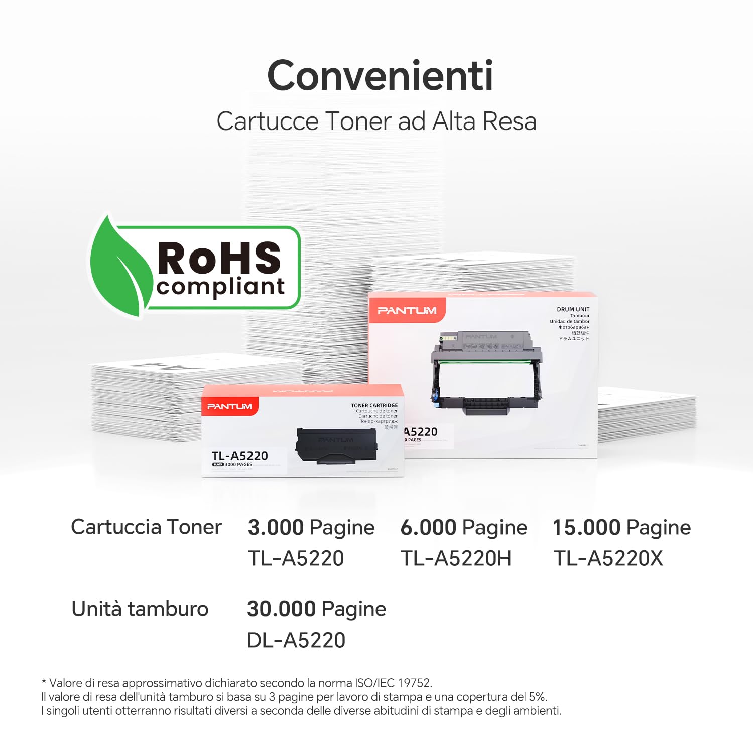 PANTUM BM5220ADW Stampante Laser Multifunzione Monocromatico 3 in 1, 42ppm, DADF Duplex 50 fogli, WiFi, Rete e USB