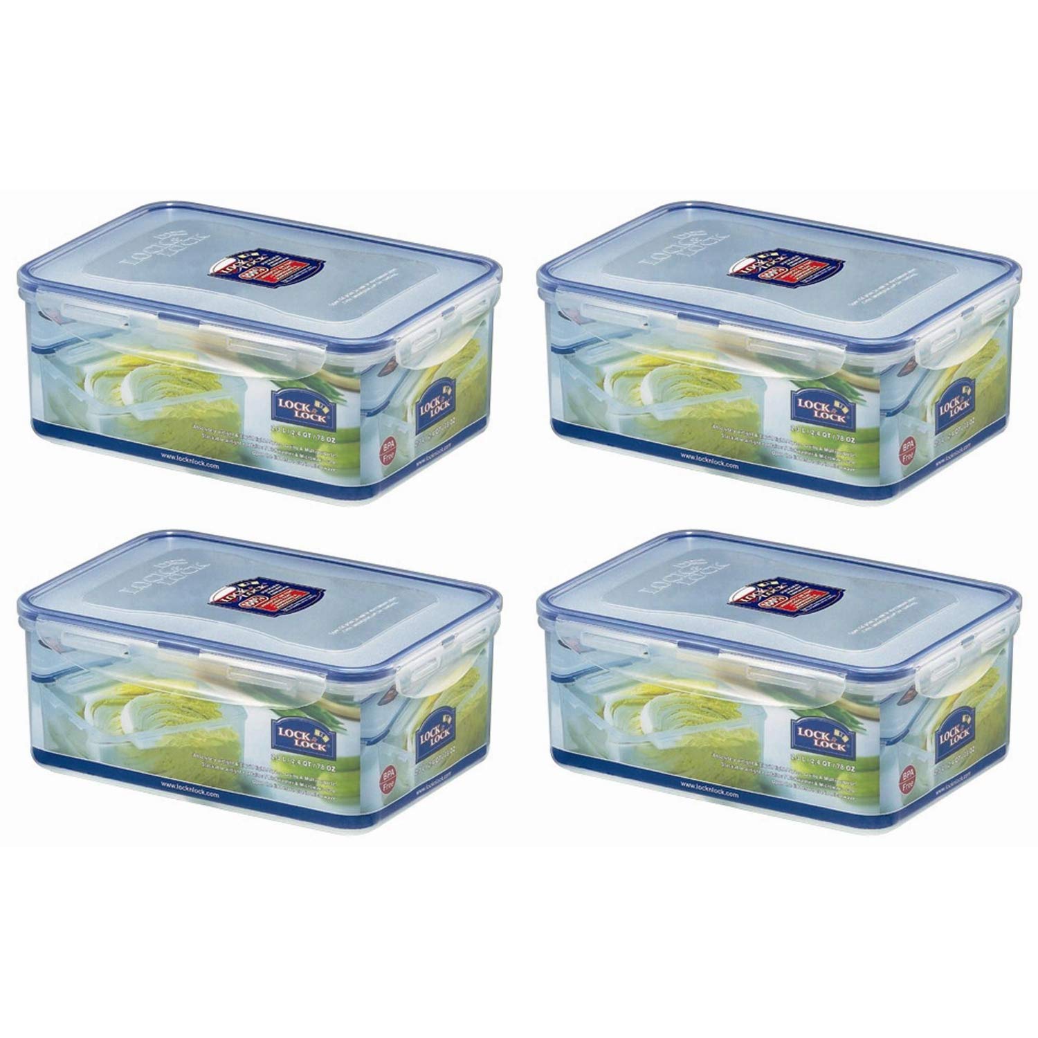LOCK & LOCK HPL825 Classic Rectangular Storage Jar, 2.3 Litre, Clear (Pack of 4)